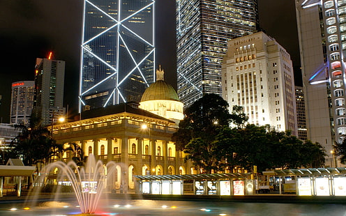 miasto, pejzaż miejski, Hongkong, Chiny, noc, Tapety HD HD wallpaper