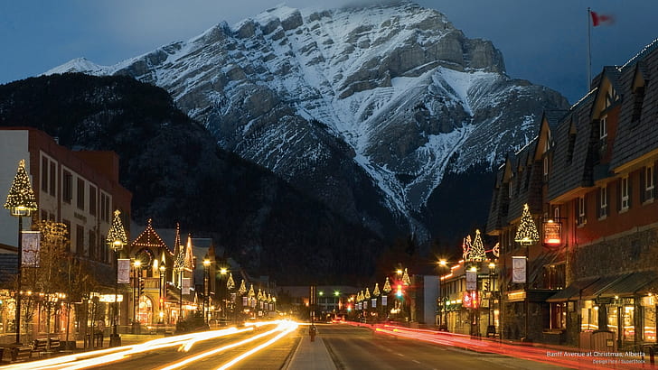 Banff Avenue at Christmas, Alberta, Holidays, Wallpaper HD
