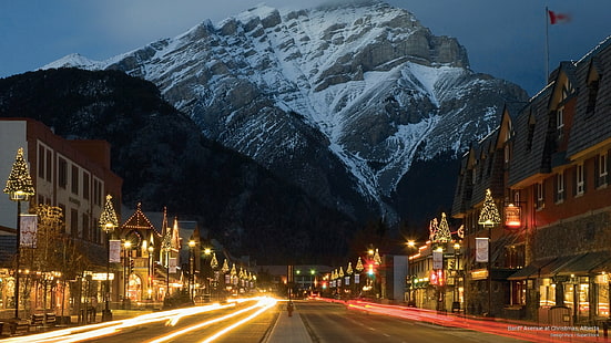 Banff Avenue a Natale, Alberta, Vacanze, Sfondo HD HD wallpaper