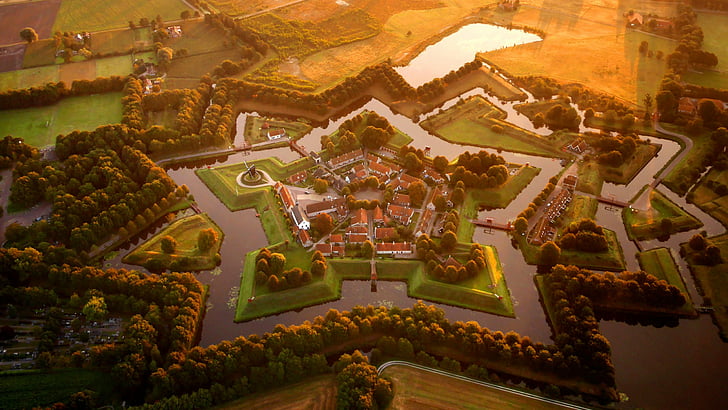 aerial view of landmark, Bourtange, Nederland, Tourism, Travel, HD wallpaper