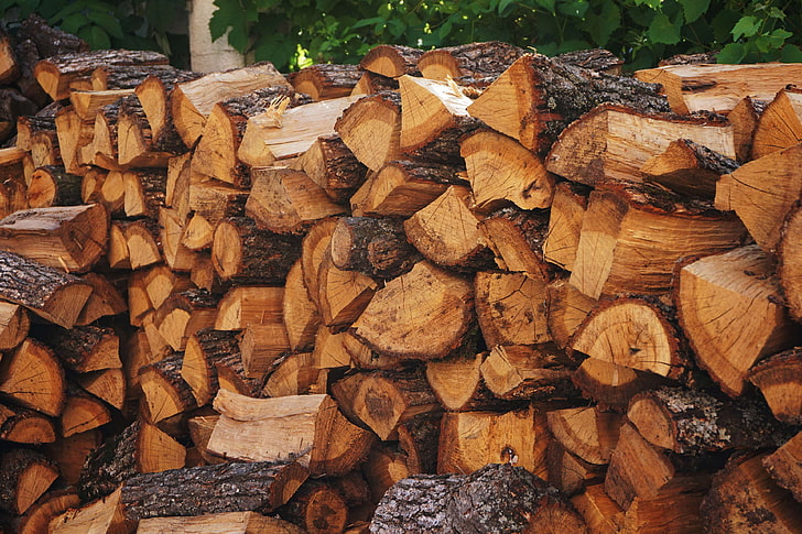 bark, chopped wood, firewoods, wood, woodpile, HD wallpaper