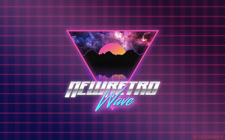 New Retro Wave logo, New Retro Wave, synthwave, neon, 1980s, texture, illustration, digital art, Photoshop, HD wallpaper