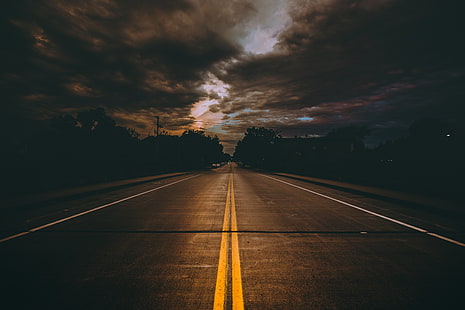 черен асфалтов път, път, маркировка, облачно, облаци, Минеаполис, САЩ, HD тапет HD wallpaper