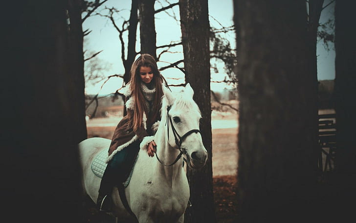 Girl Horse Mood Photo, girl, horse, mood, photo, HD wallpaper