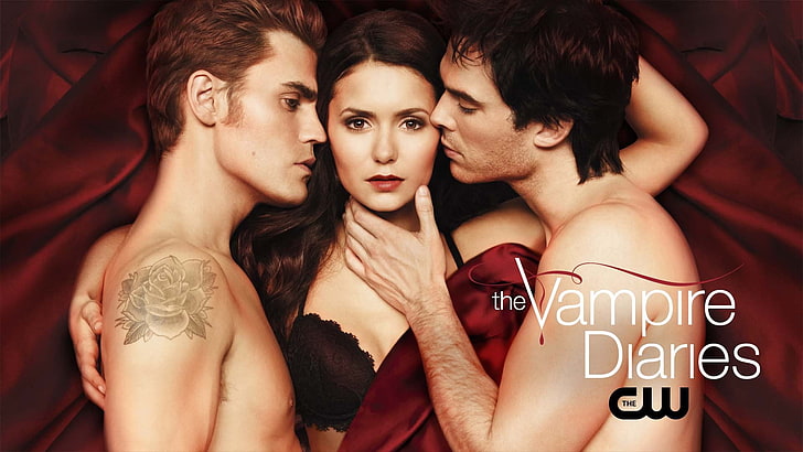 Vampire Diaries-serien skärmdump, röd, bakgrund, serien, Nina Dobrev, Ian Somerhalder, Paul Wesley, The vampire diaries, HD tapet