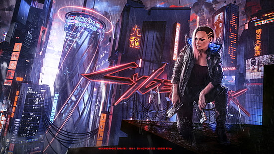 cyberpunk, Cyberpunk 2077, neon, affisch, cyber, cyberstad, kvinnor, spelgrafik, HD tapet HD wallpaper