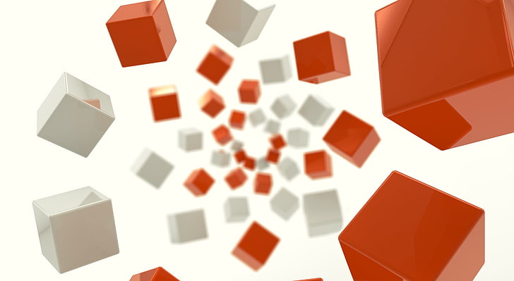3D 큐브, 흰색과 빨간색 상자 디지털 벽지, 예술, 3D, 3D 큐브, 흰색 큐브, 오렌지 큐브, HD 배경 화면