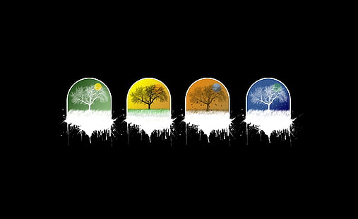 Четири сезона, четири различни цветни голи дървесни векторни изкуства, Сезони, Календар, Четири, HD тапет HD wallpaper