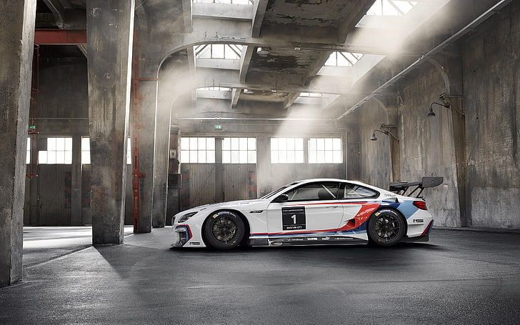 white sports coupe, car, BMW M6 GT3, HD wallpaper