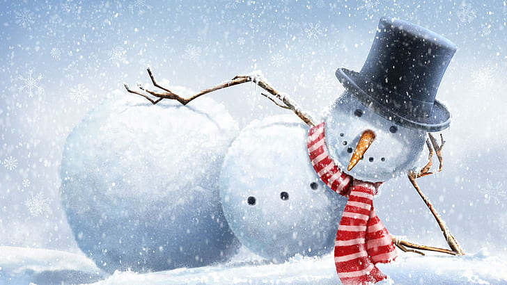 Snowman dingin, grafis manusia salju, lucu, 2560x1440, salju, musim dingin, manusia salju, kepingan salju, Wallpaper HD