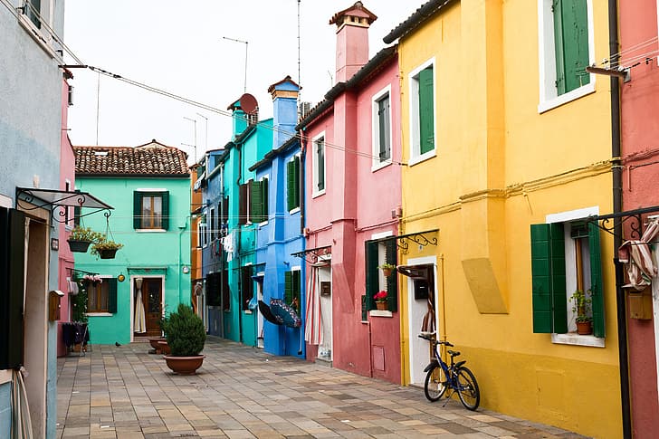Home, Street, Italy, Venice, Italia, Burano, HD wallpaper