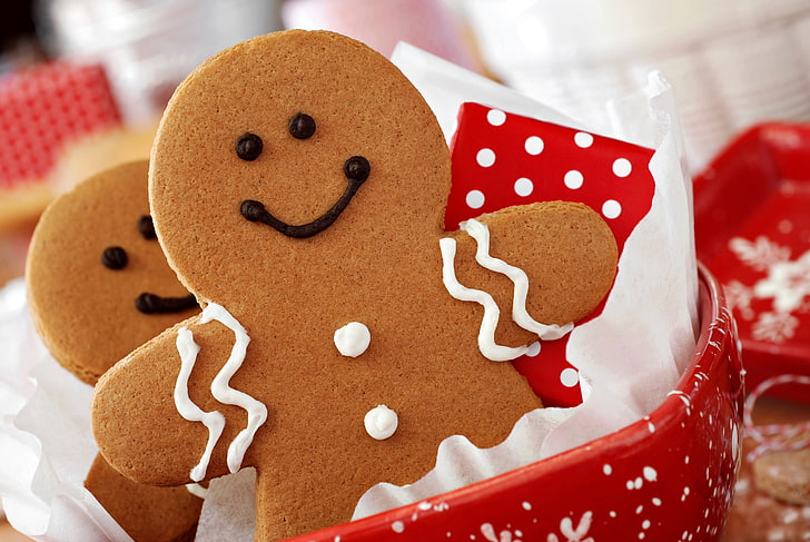 gingerbread men cookie, christmas, new year, holiday, sweets, HD wallpaper