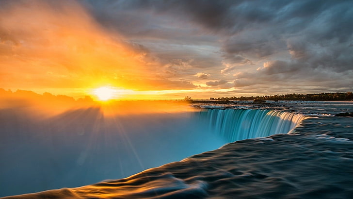 Niagara Falls, krajobraz, słońce, wodospad, Tapety HD