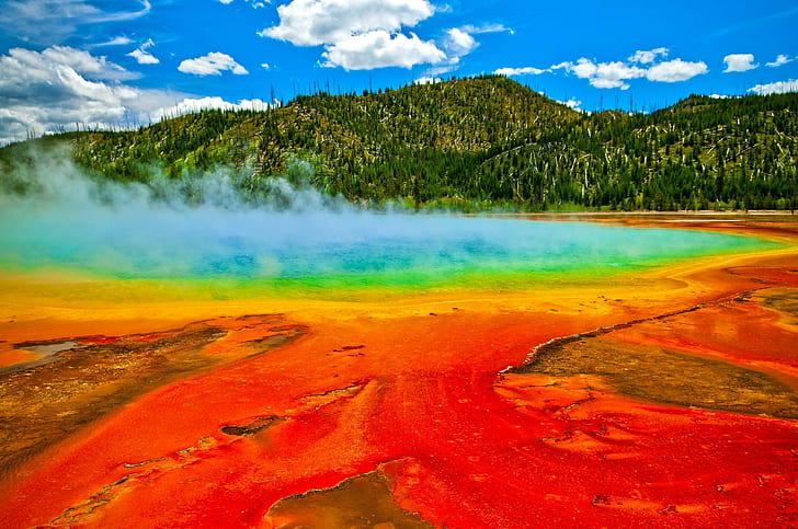 przyroda, Park Narodowy Yellowstone, gejzery, woda, kolorowe, Tapety HD