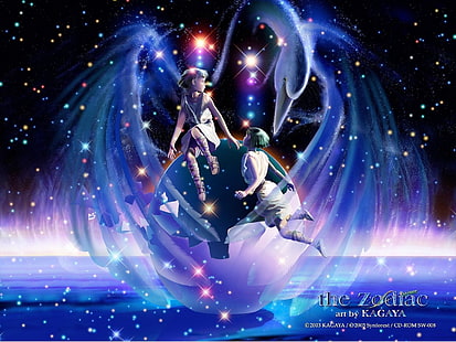 Зодиакалното изкуство от Кагая, зодия, знак, близнаци, лебед, звезди, HD тапет HD wallpaper