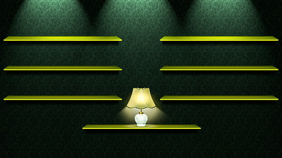weiße und gelbe Tischlampe digitale Tapete, grün, Tapete, Lampe, Textur, Regale, HD-Hintergrundbild HD wallpaper