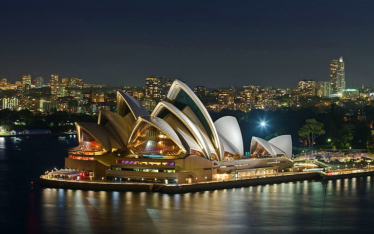 Сиднейский оперный театр ночь, Сиднейский оперный театр, Австралия, Сиднейский театр, опера, дом, ночь, HD обои