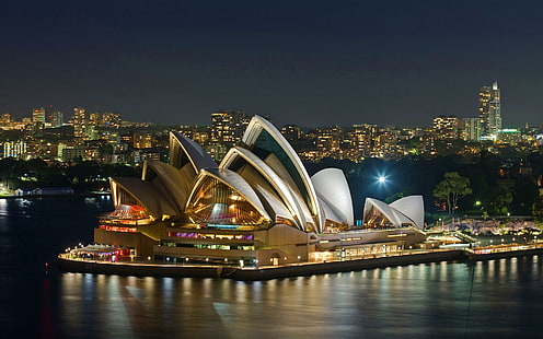 Sydney opera house night, casa de ópera de sydney, austrália, sydney, ópera, casa, noite, HD papel de parede HD wallpaper