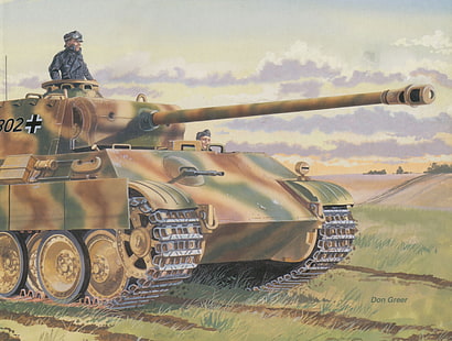 коричневый и зеленый боевой танк с изображением солдата, фигура, танк, Вторая мировая война, немецкая, средняя, ​​танкисты, «Пантера», HD обои HD wallpaper