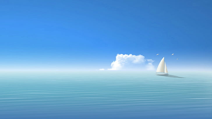 mar, barco, gaivotas, HD papel de parede