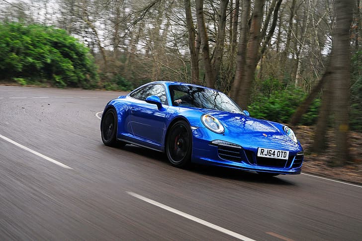 road, car, auto, speed, 911, Porsche, turn, Coupe, blue, Carrera 4 GTS, HD wallpaper