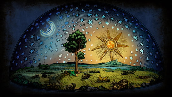 мечта, дерево, солнце, сказка, звёзды, воображение, HD обои HD wallpaper