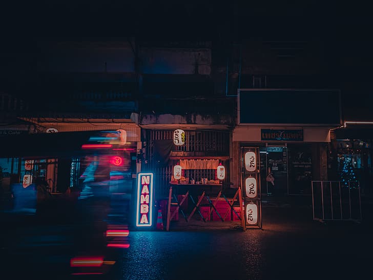 Japonia, ciemność, neon, kanji, Tapety HD