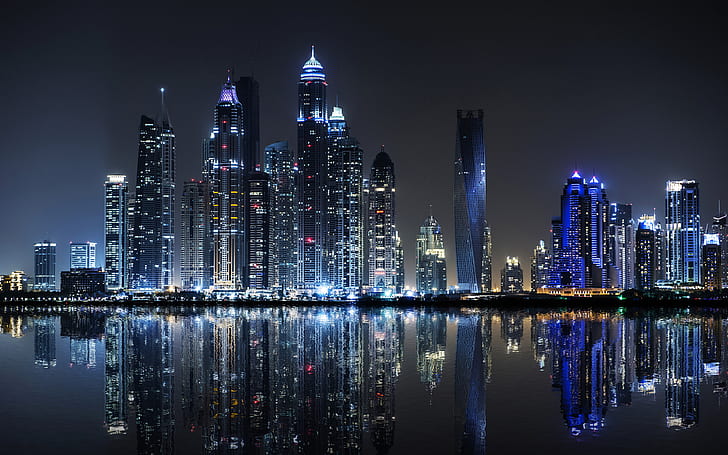 Dubai Night Photo Taken From The Palm Island Jumeirah United Arab Emirates Hd Desktop Wallpaper For Your Computer 3840×2400, HD wallpaper