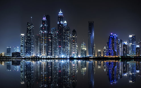 Dubai Night Photo Taken From The Palm Island Jumeirah United Arab Emirates Hd Desktop Wallpaper For Your Computer 3840×2400, HD wallpaper HD wallpaper