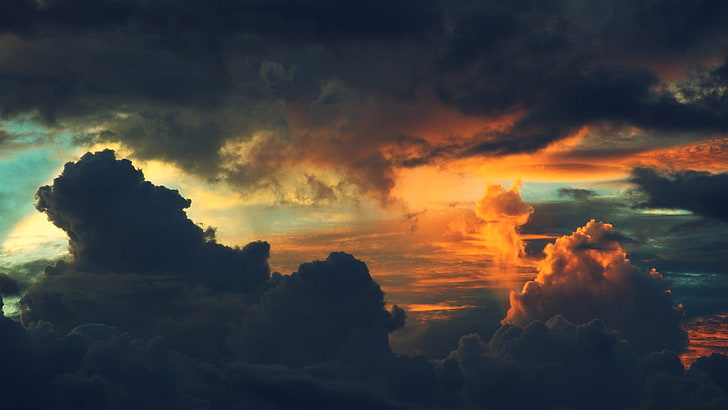 mare bianco di nuvole, natura, nuvole, tramonto, Sfondo HD