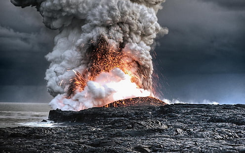 замедленная съемка взрывающегося вулкана, природы, взрыва, лавы, вулкана, Гавайи, HD обои HD wallpaper