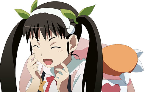 Monogatari-serien, Hachikuji Mayoi, animeflickor, twintails, vit bakgrund, HD tapet HD wallpaper