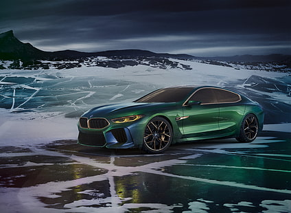 BMW, BMW M8 Gran Coupe, кола, концептуална кола, зелена кола, луксозна кола, HD тапет HD wallpaper