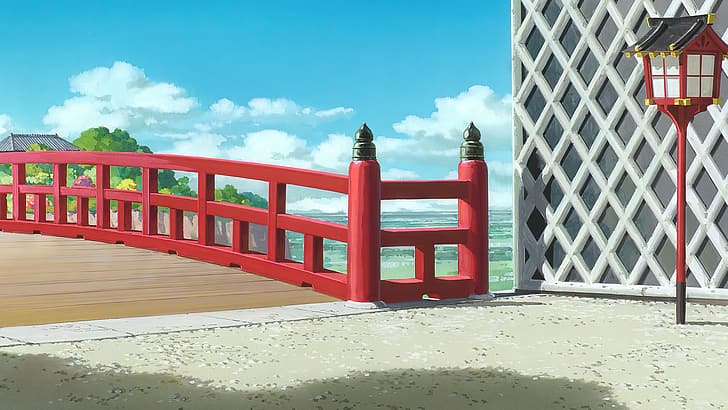 Spirited Away, animated movies, anime, animation, film stills, sky, clouds, bridge, Studio Ghibli, Hayao Miyazaki, HD wallpaper