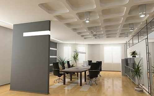 Kantor, Dinding, Meja, Kursi, Modern, Wallpaper HD HD wallpaper