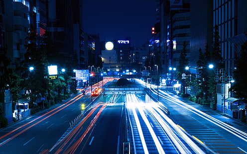 Esposizione lunga di illuminazione di traffico stradale di notte, Sfondo HD HD wallpaper