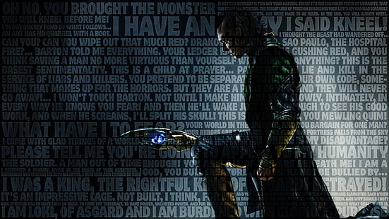 avengers, hiddleston, knä, laufeyson, loki, film, sceptres, tom, typografi, HD tapet HD wallpaper