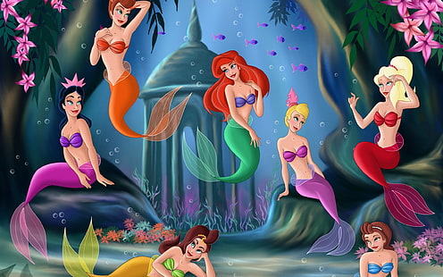 Принцеса Ариел и нейните сестри, Дисни Малката русалка дигитален тапет, Карикатури,, карикатура, HD тапет HD wallpaper