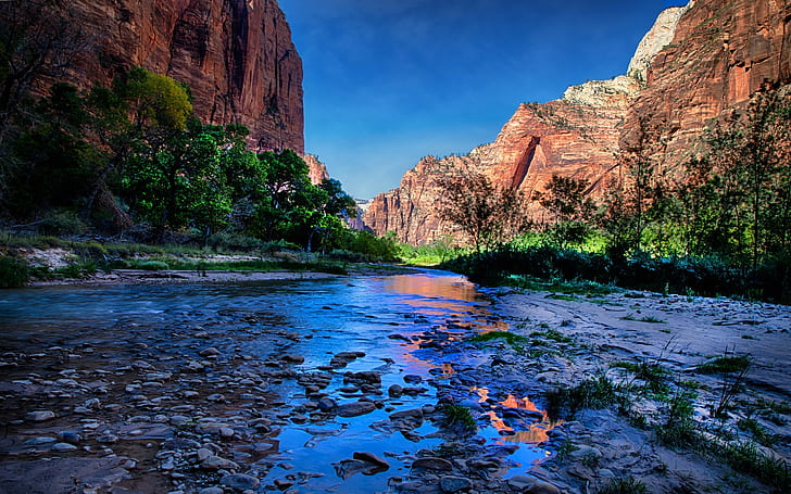 Usa Parks Water Mountains Zion Hdr Nature River Wallpaper Background, HD wallpaper