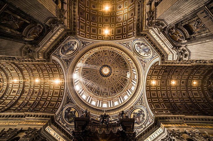 architecture, art, cathedral, ceiling, church, classic, culture, design, dome, indoors, inside, interior, landmark, museum, religion, travel, HD wallpaper