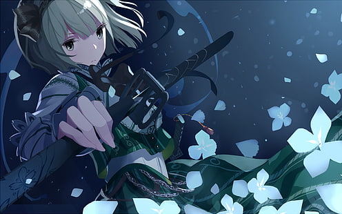 аниме, аниме девушки, Konpaku Youmu, Touhou, меч, оружие, HD обои HD wallpaper