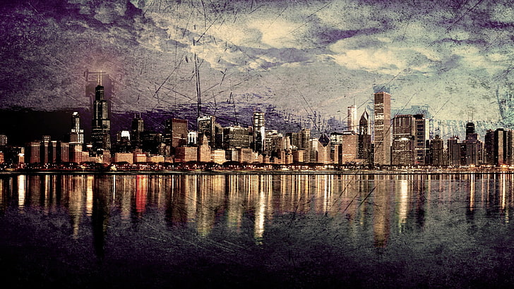 byggnader på stadsmålningen, stadsbilden, staden, byggnaden, Chicago, HD tapet