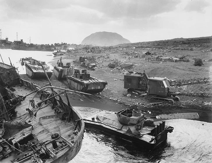 Iwo Jima, monochrome, World War II, HD wallpaper