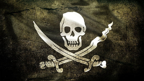 Jolly Roger, skull and bones, digital art, skull, pirates, HD wallpaper HD wallpaper