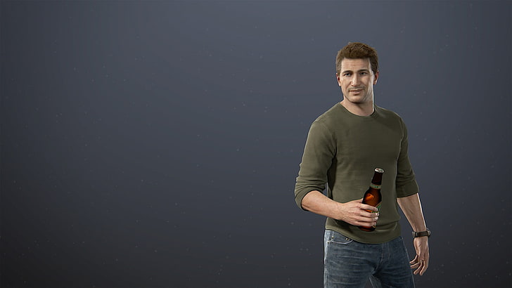 mężczyzna w oliwkowozielonej koszuli z długimi rękawami, Uncharted 4: Kres Złodzieja, Nathan Drake, Tapety HD