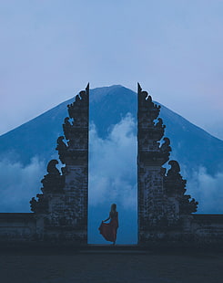 Tore, Einsamkeit, allein, Mädchen, Berge, Bali, Indonesien, HD-Hintergrundbild HD wallpaper