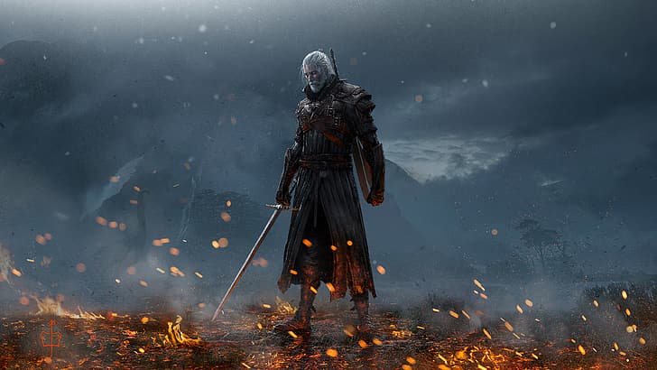 The White Wolf, The Witcher, The Witcher 3: Wild Hunt, video games, video game characters, video game art, white hair, fan art, artwork, digital art, digital painting, HD wallpaper