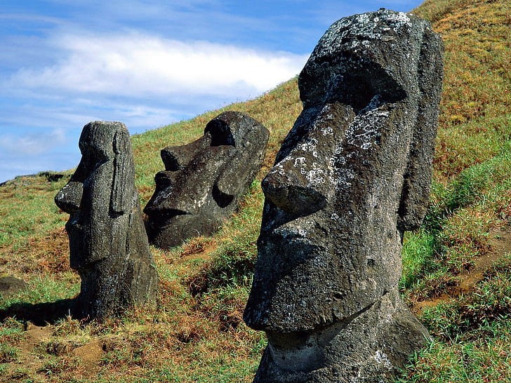 Moai, Easter Island, statue, ancient, head, HD wallpaper