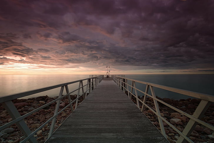 pemandangan, laut, awan, jembatan, Wallpaper HD