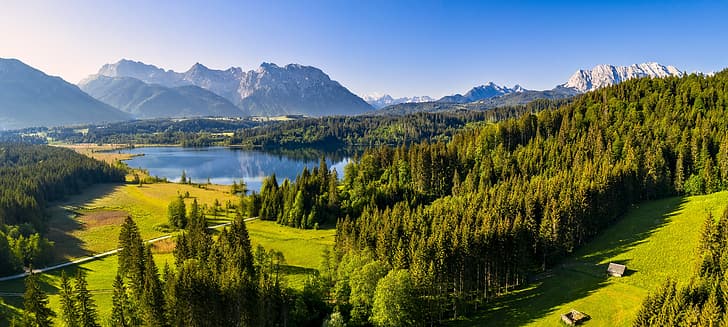 hutan, pegunungan, danau, Jerman, lembah, Bayern, Bavaria, Pegunungan Alpen Bavaria, Pegunungan Alpen Bavaria, Tanah Werdenfelser, Wallpaper HD